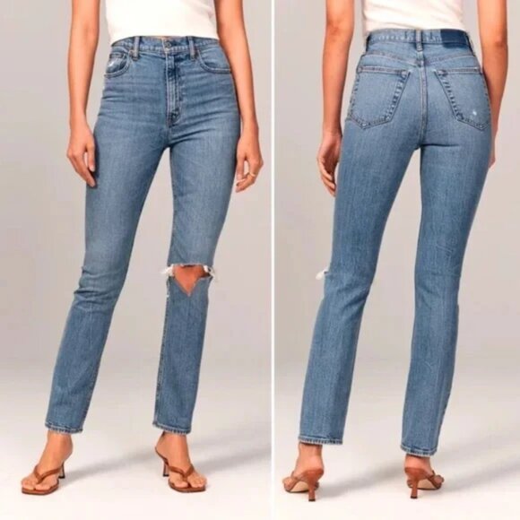 Abercrombie & Fitch 90s Slim Straight Ultra High Rise Jeans 25 / 0 Curve Love - Picture 1 of 13